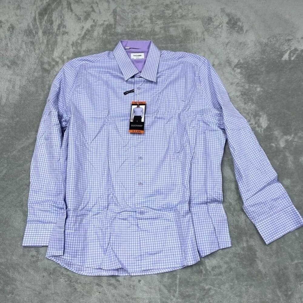 Duchamp London Mens Slim Fit 18.5 XXL Purple Checkered Dress Shirt 6796